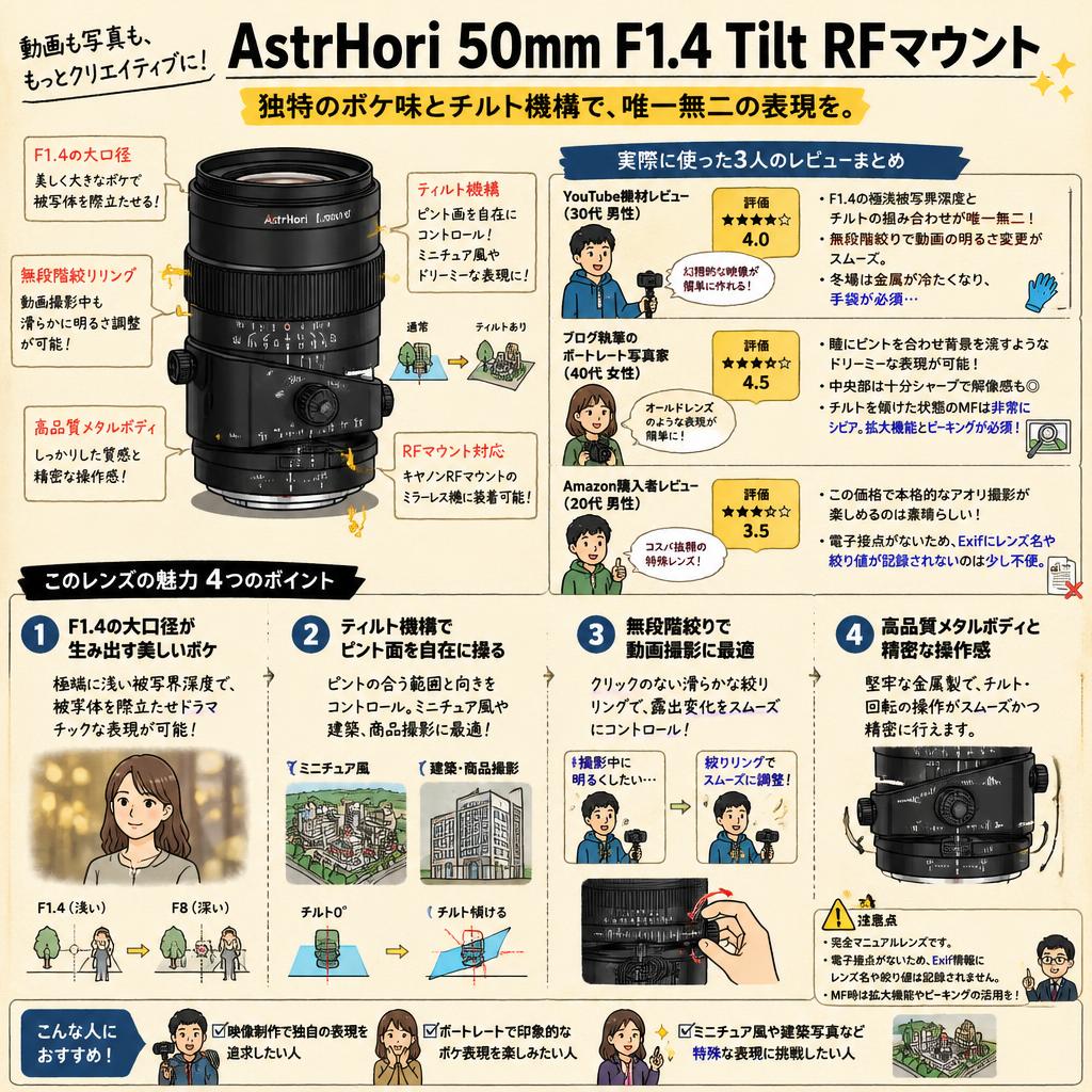 AstrHori 50mm F1.4 Tilt RFマウント インターネット上のお客様の声（評判）