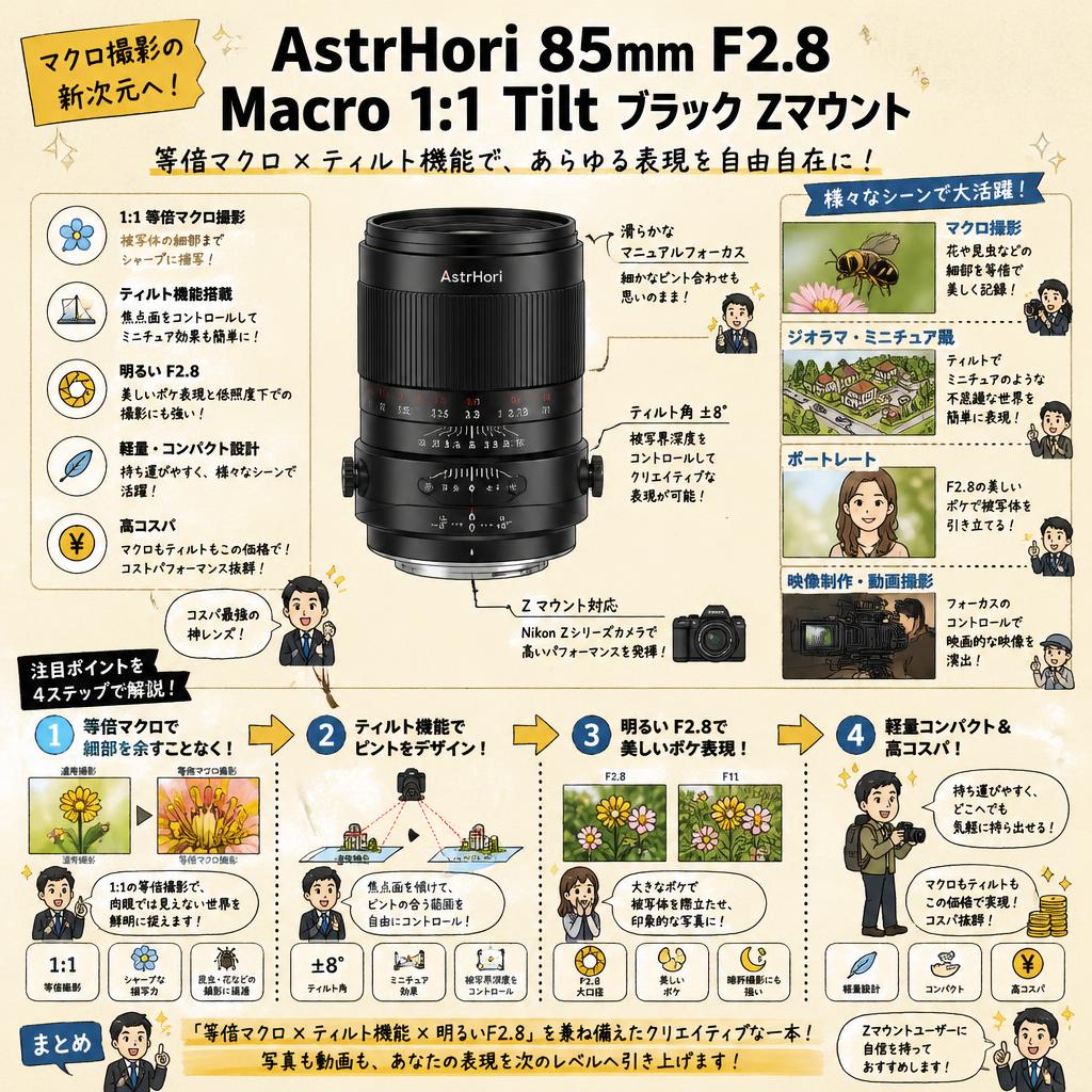 AstrHori 85mm F2.8 Macro 1:1 Tilt ブラック Zマウント インターネット上のお客様の声（評判）