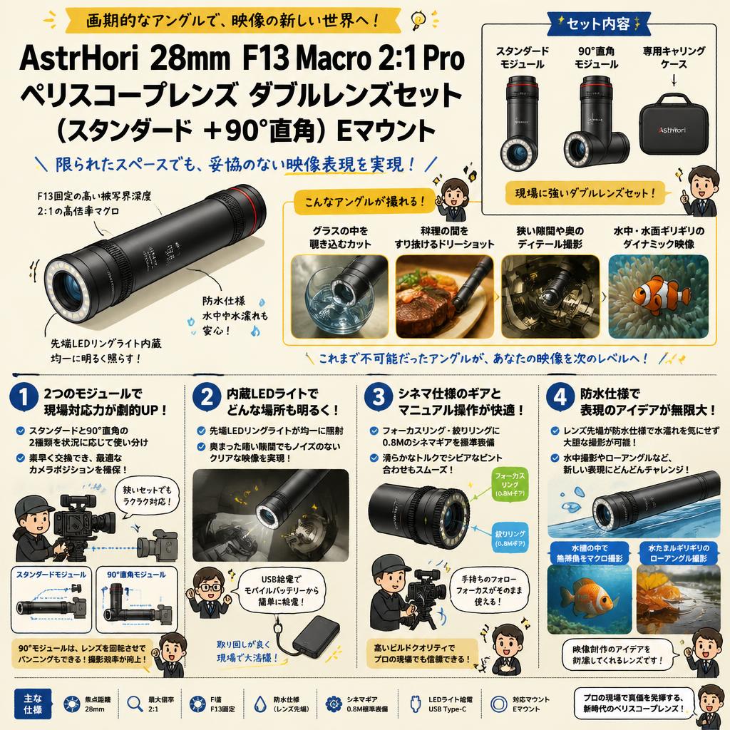 AstrHori 28mm F13 Macro 2:1 Pro ペリスコープレンズ ダブルレンズセット (スタンダード ＋90°直角）Eマウント インターネット上のお客様の声（評判）