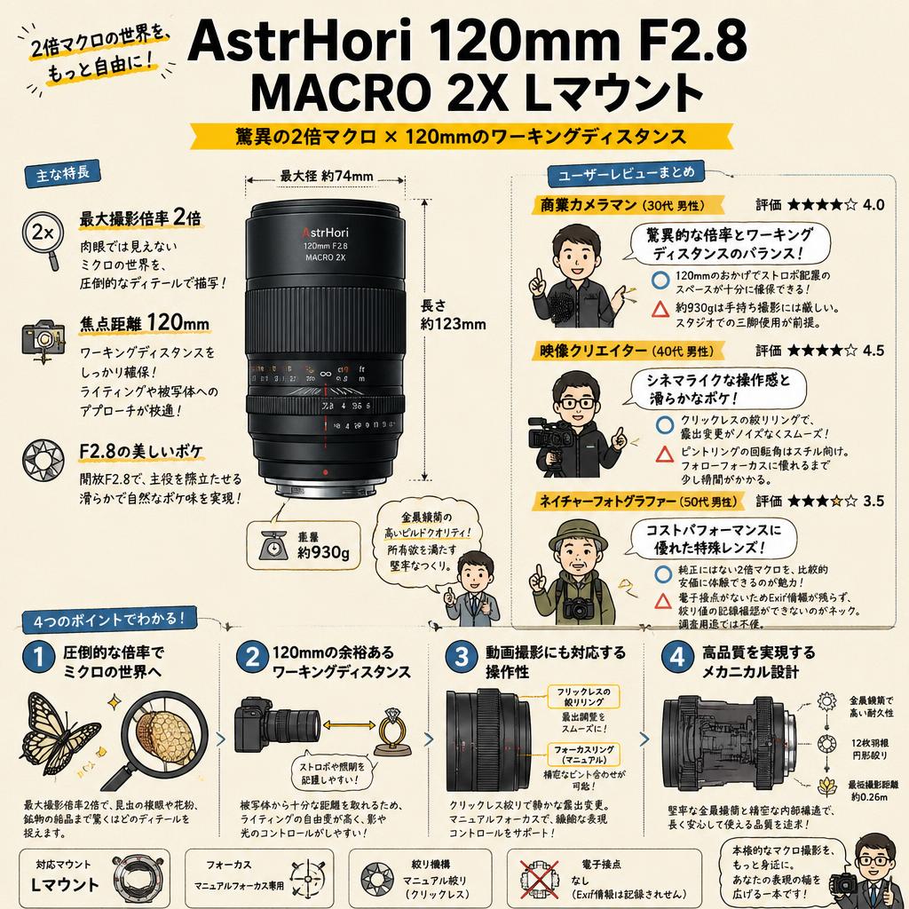 AstrHori 120mm F2.8 MACRO 2X Lマウント インターネット上のお客様の声（評判）