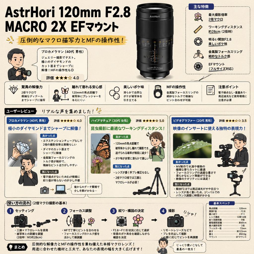 AstrHori 120mm F2.8 MACRO 2X EFマウント インターネット上のお客様の声（評判）