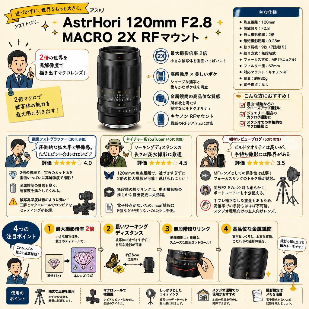 AstrHori 120mm F2.8 MACRO 2X RFマウント インターネット上のお客様の声（評判）