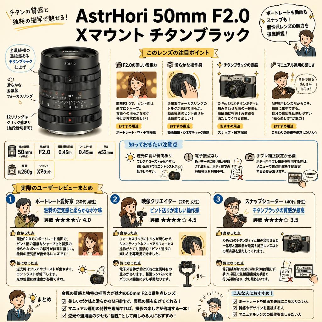 AstrHori 50mm F2.0 Xマウント チタンブラック インターネット上のお客様の声（評判）