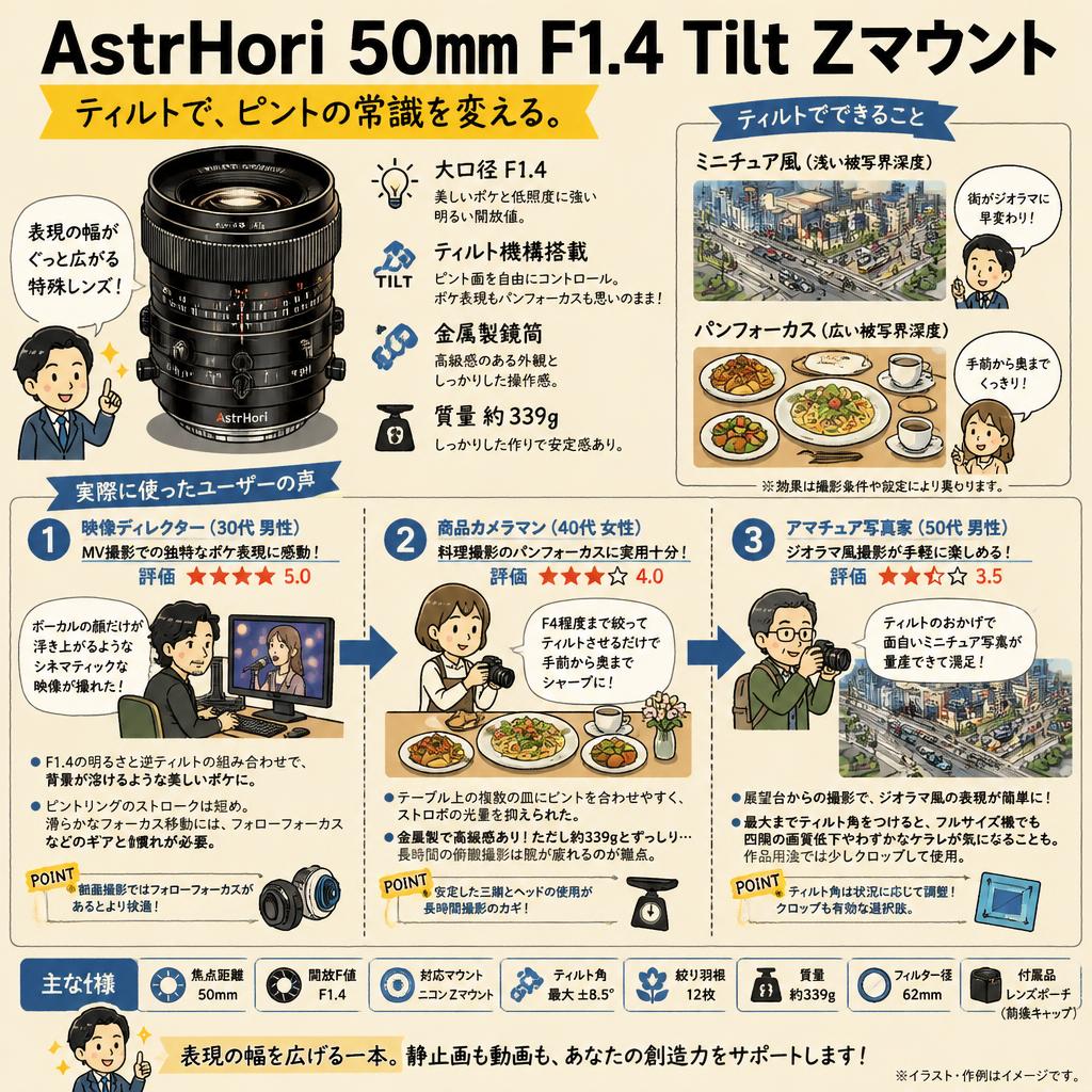 AstrHori 50mm F1.4 Tilt Zマウント インターネット上のお客様の声（評判）