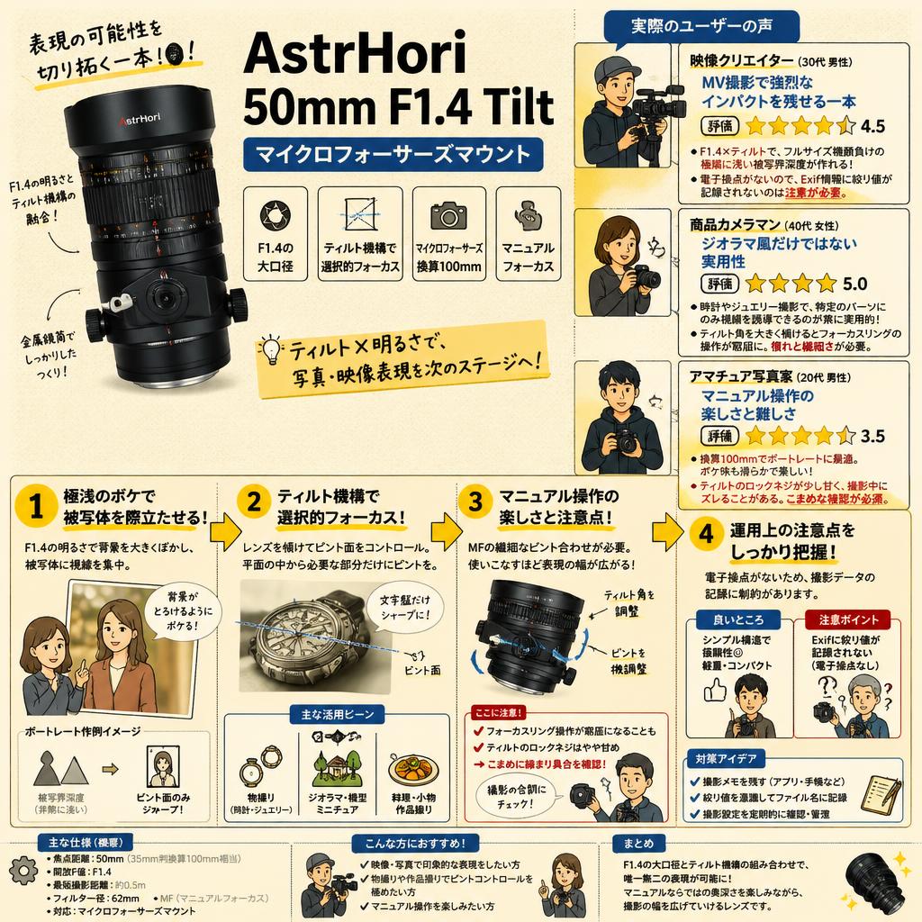 AstrHori 50mm F1.4 Tilt マイクロフォーサーズマウント インターネット上のお客様の声（評判）