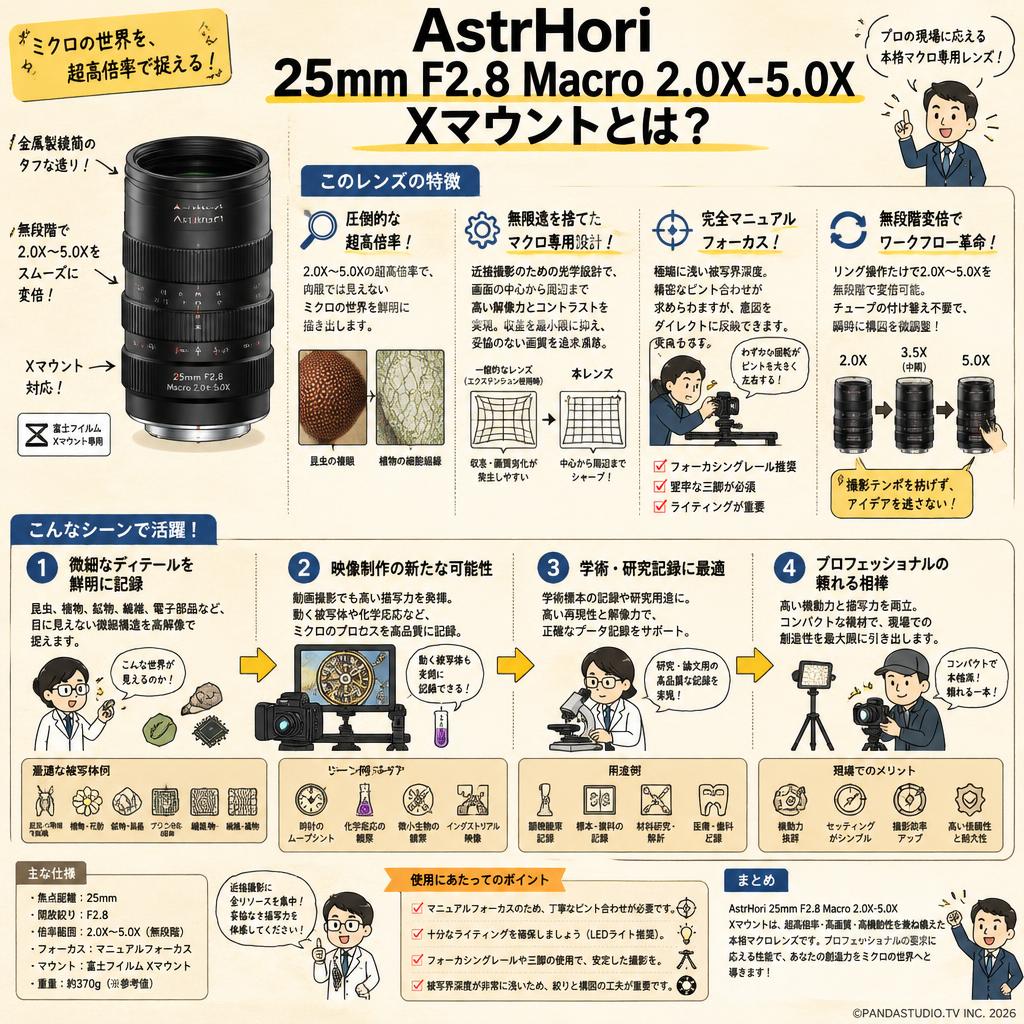 AstrHori  25mm F2.8 Macro 2.0X-5.0X Xマウント 概要
