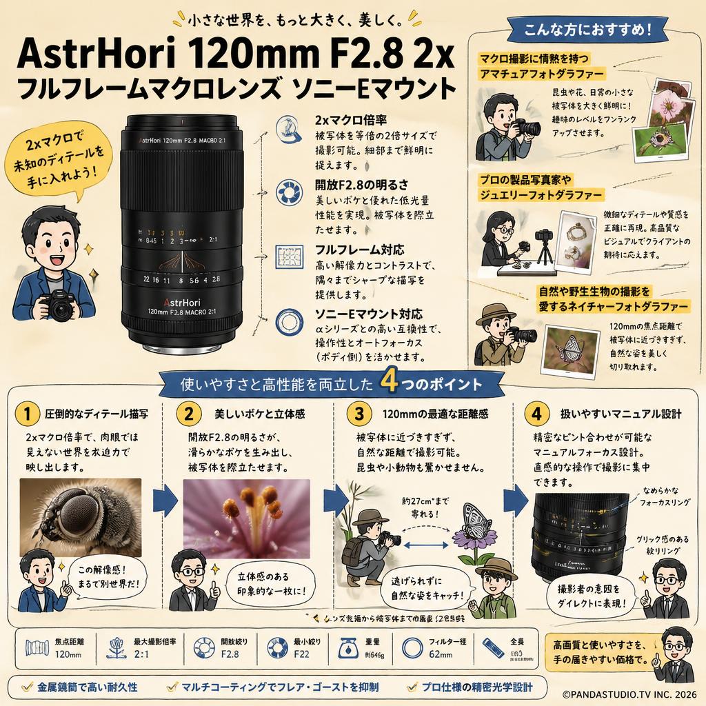 AstrHori 120mm F2.8 2x フルフレームマクロレンズ ソニーEマウント おもな対象のお客様