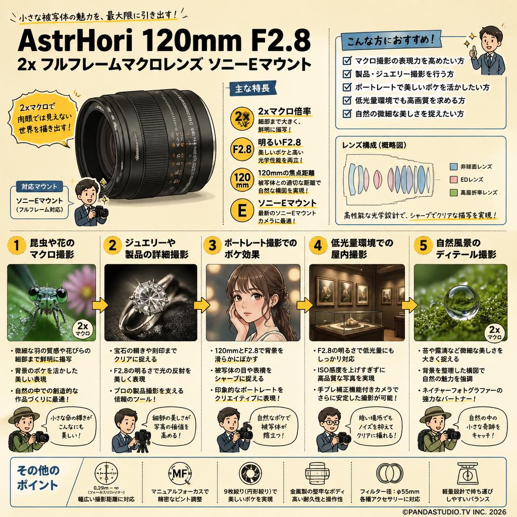 AstrHori 120mm F2.8 2x フルフレームマクロレンズ ソニーEマウント 用途
