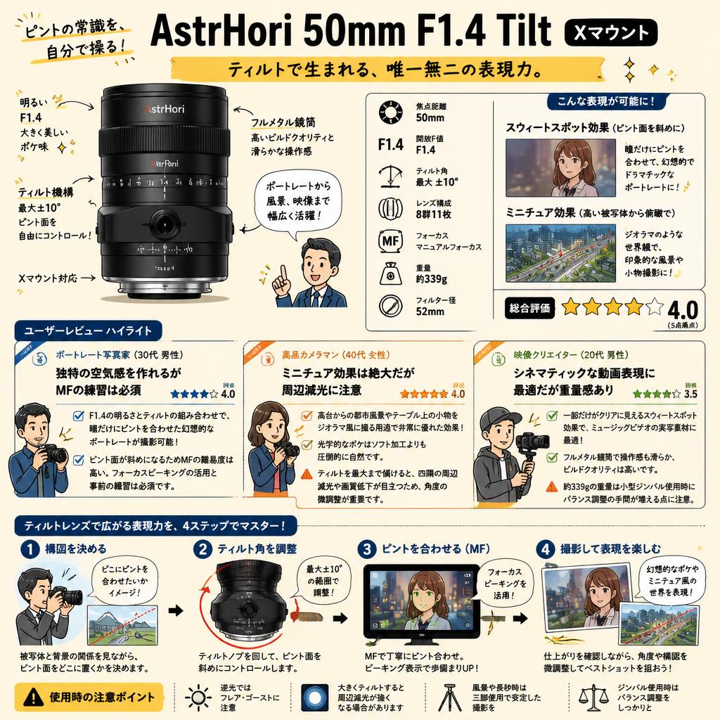 AstrHori 50mm F1.4 Tilt Xマウント インターネット上のお客様の声（評判）