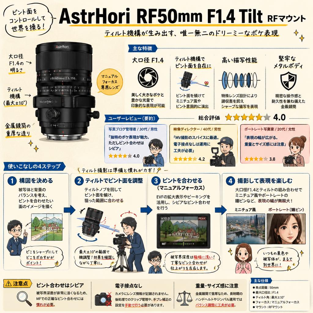 AstrHori RF50mm F1.4 Tilt RFマウント インターネット上のお客様の声（評判）