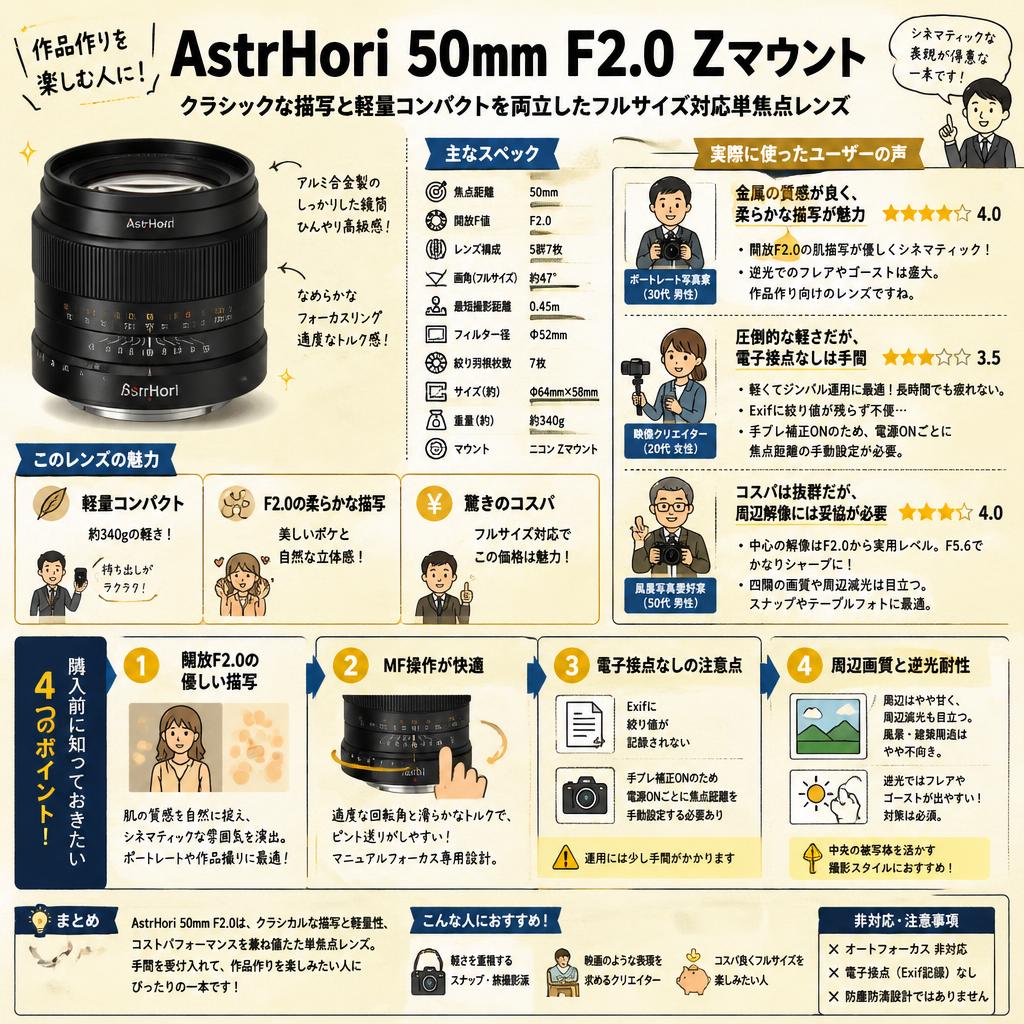 AstrHori 50mm F2.0 Zマウント インターネット上のお客様の声（評判）