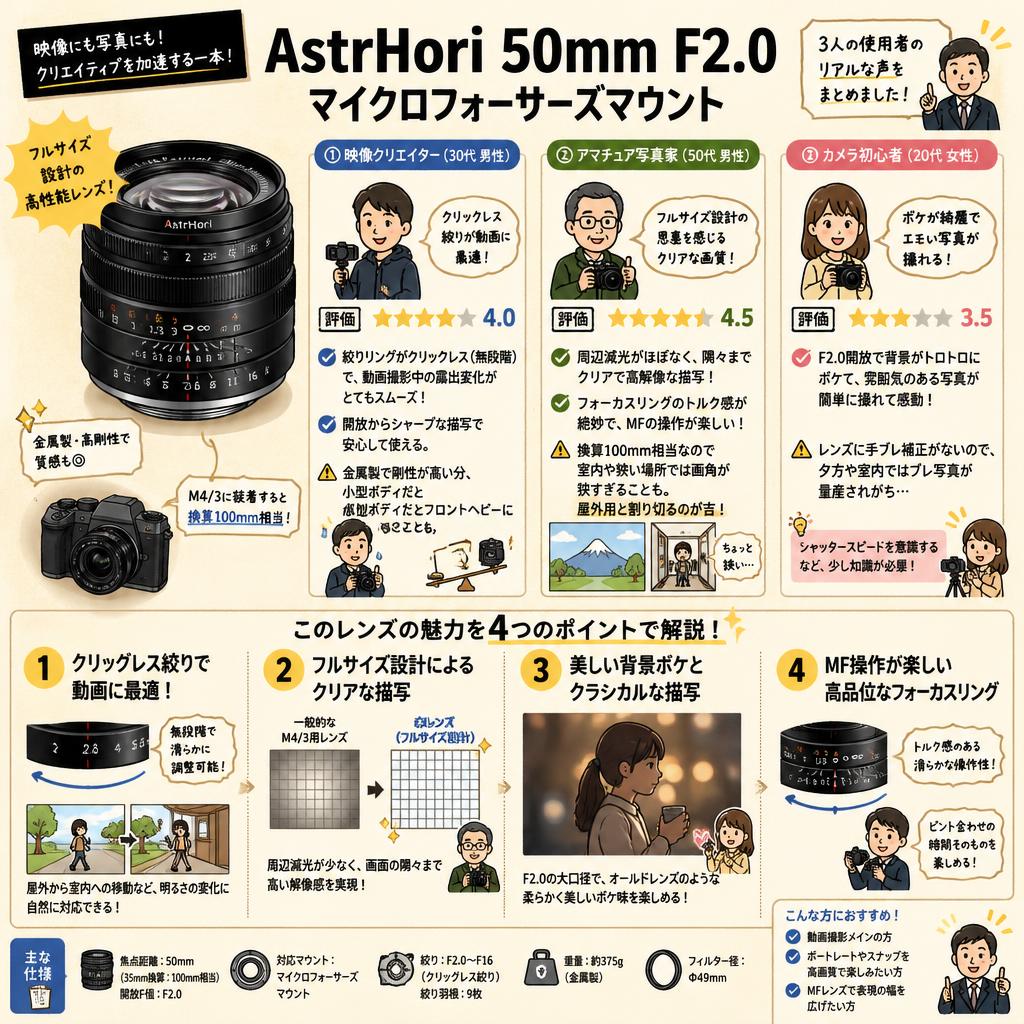 AstrHori 50mm F2.0 マイクロフォーサーズマウント インターネット上のお客様の声（評判）