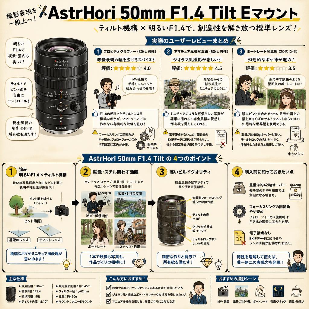 AstrHori 50mm F1.4 Tilt Eマウント インターネット上のお客様の声（評判）