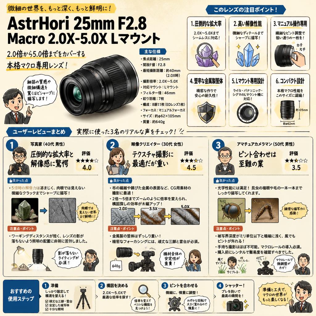 AstrHori 25mm F2.8 Macro 2.0X-5.0X Lマウント インターネット上のお客様の声（評判）