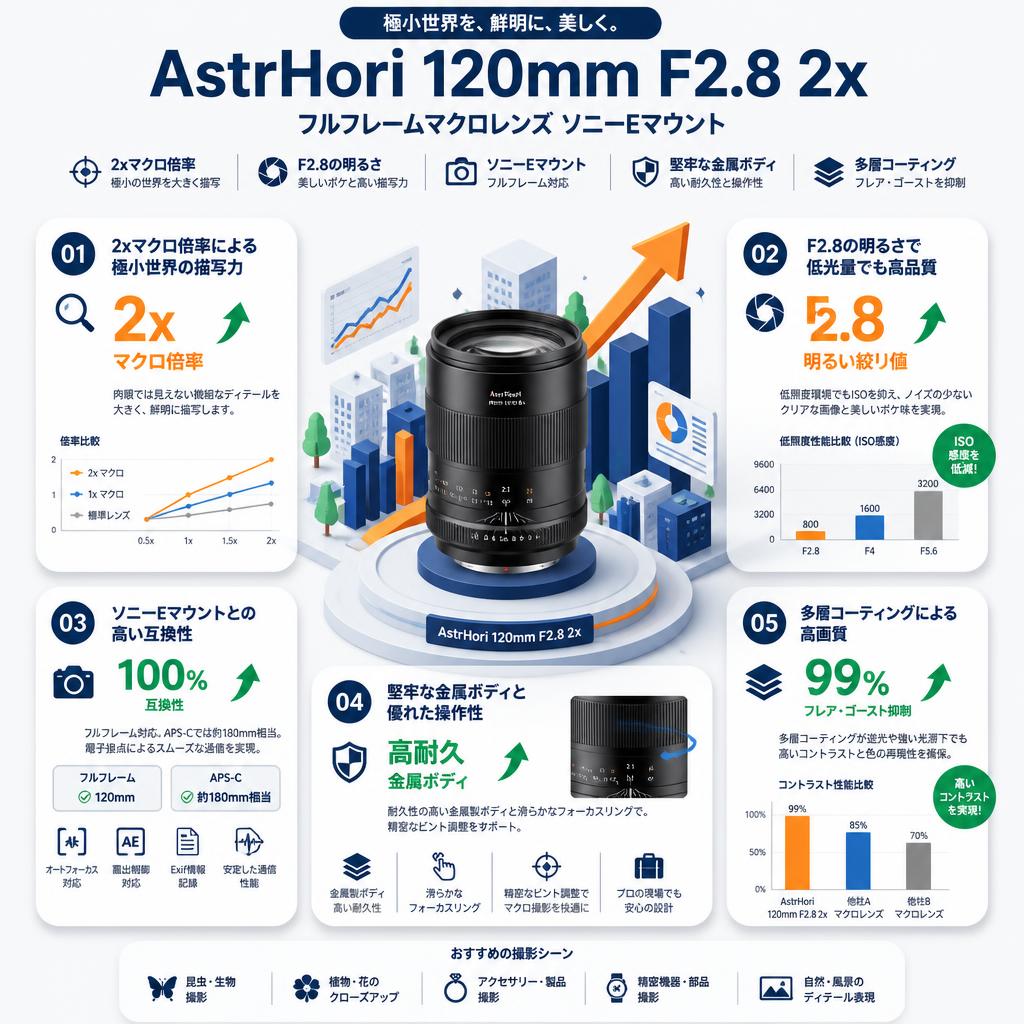 AstrHori 120mm F2.8 2x フルフレームマクロレンズ ソニーEマウント セールスポイント