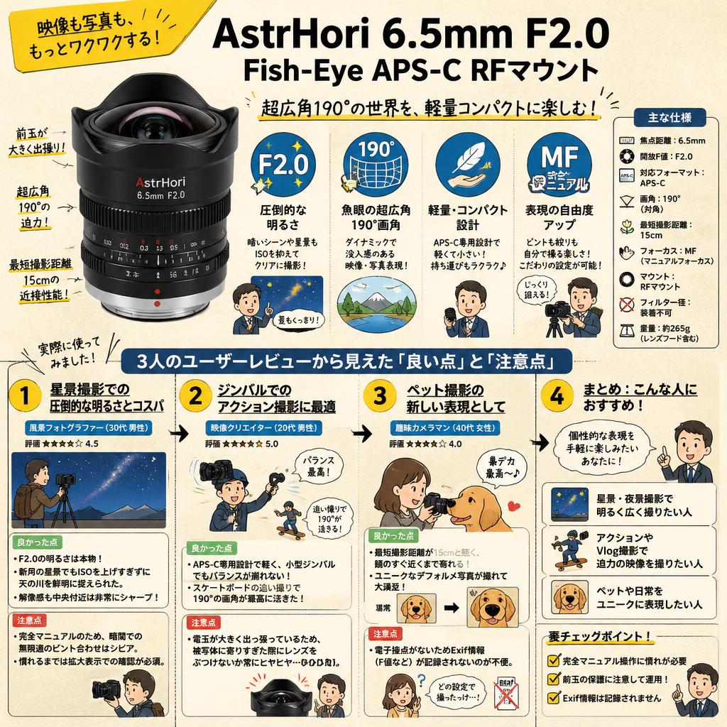 AstrHori 6.5mm F2.0 Fish-Eye APS-C RFマウント インターネット上のお客様の声（評判）