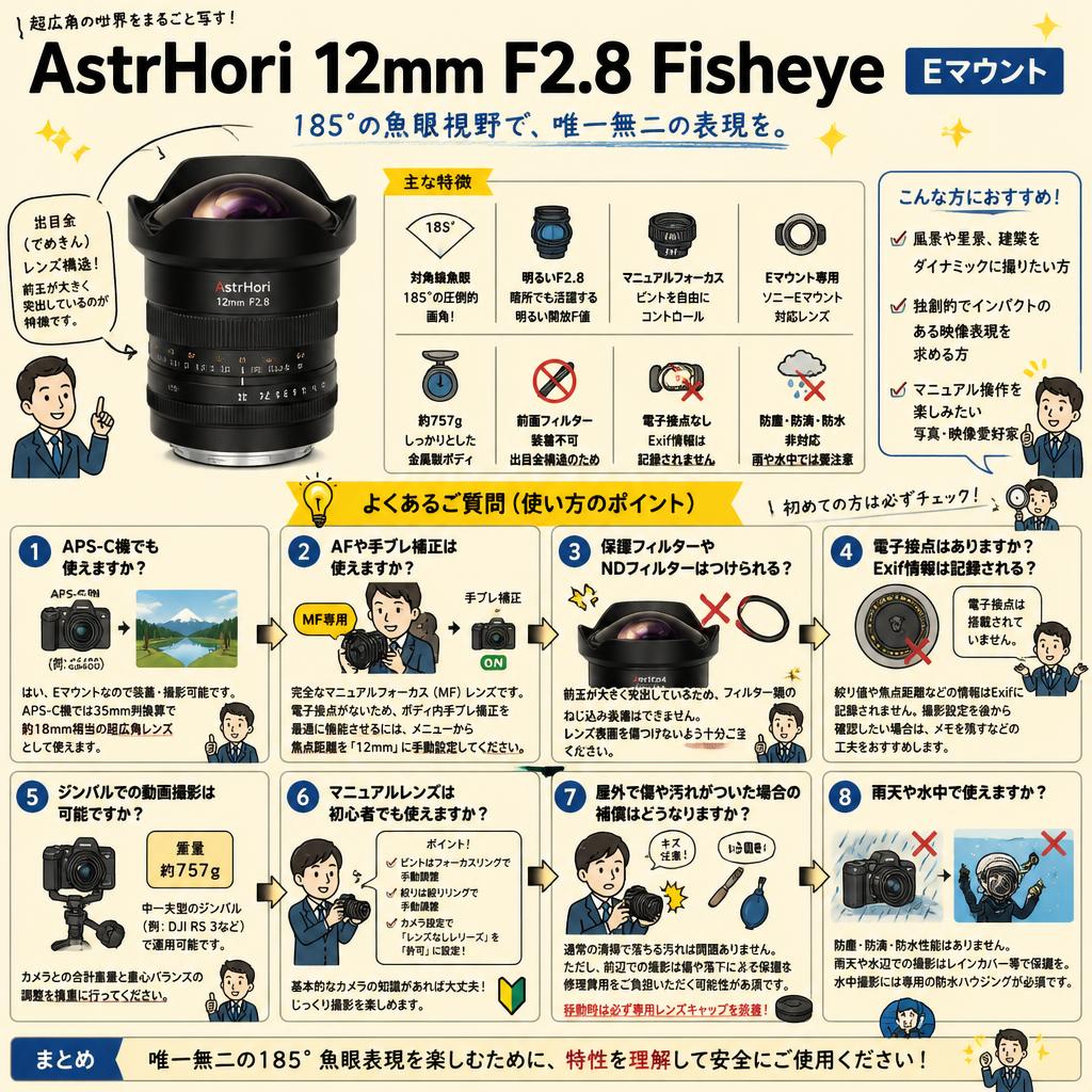 AstrHori 12mm F2.8 Fisheye Eマウント FAQ（よくある質問と答え）