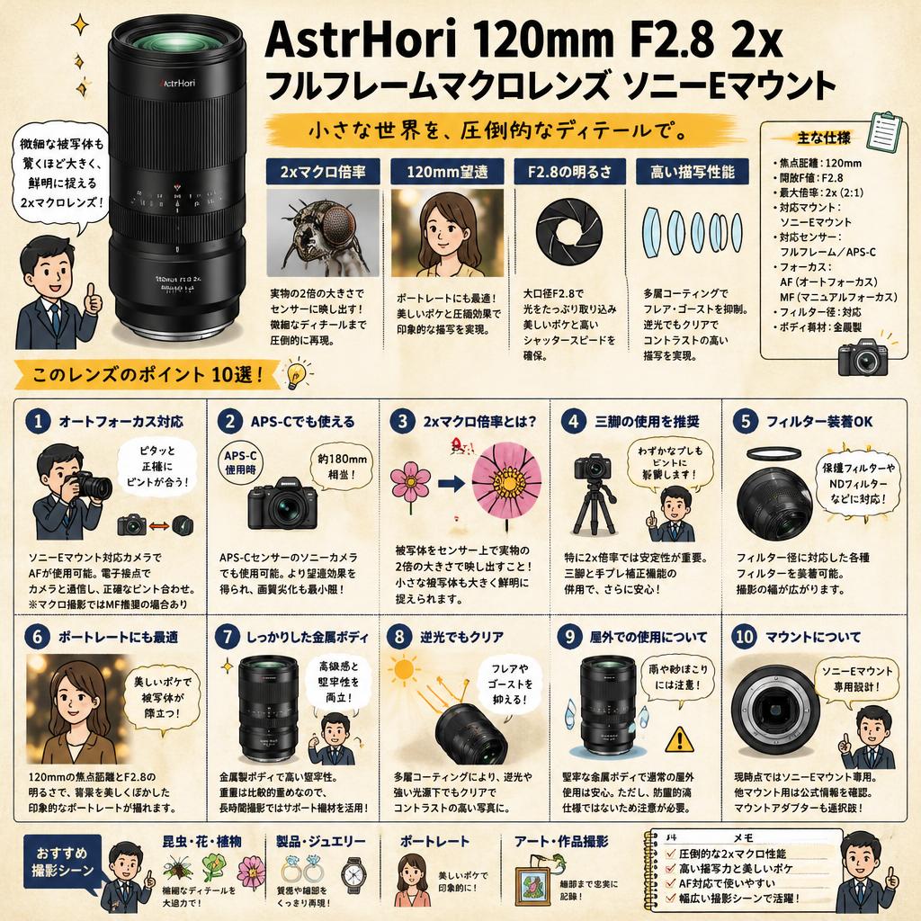 AstrHori 120mm F2.8 2x フルフレームマクロレンズ ソニーEマウント FAQ（よくある質問と答え）