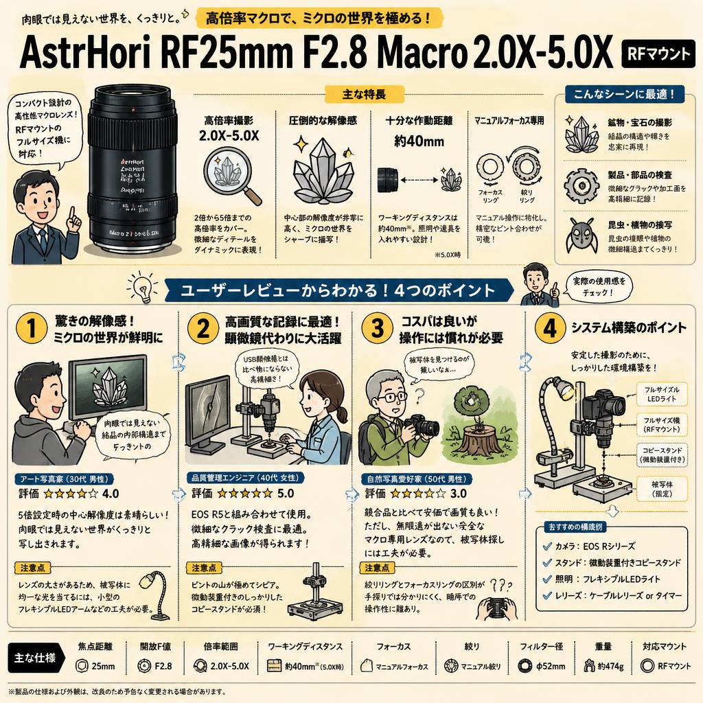 AstrHori  RF25mm F2.8 Macro 2.0X-5.0X RFマウント インターネット上のお客様の声（評判）