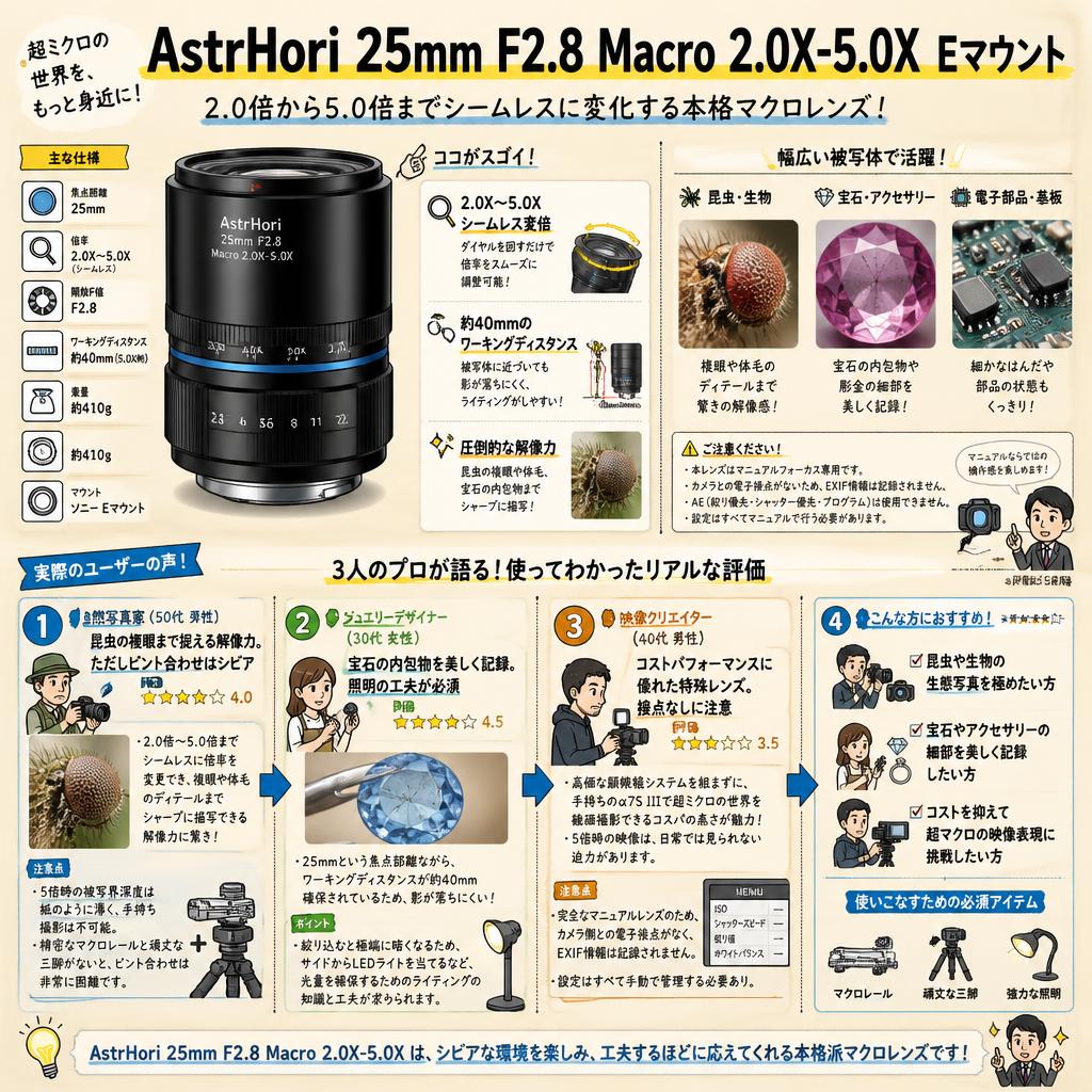 AstrHori  25mm F2.8 Macro 2.0X-5.0X Eマウント インターネット上のお客様の声（評判）