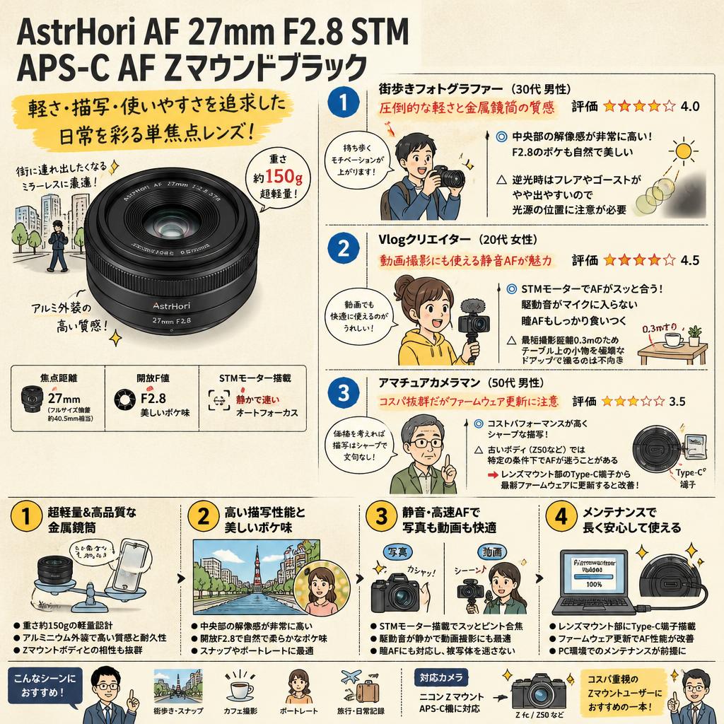 AstrHori AF 27mm F2.8 STM APS-C AF Zマウントブラック インターネット上のお客様の声（評判）