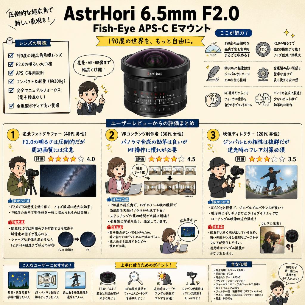 AstrHori 6.5mm F2.0 Fish-Eye APS-C Eマウント インターネット上のお客様の声（評判）