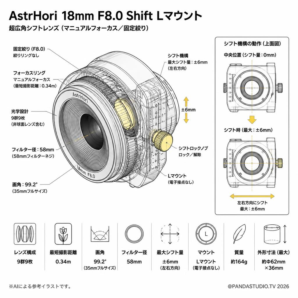 AstrHori 18mm F8.0 Shift Lマウント スペック