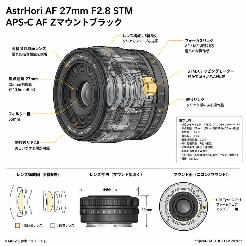 AstrHori AF 27mm F2.8 STM APS-C AF Zマウントブラック スペック
