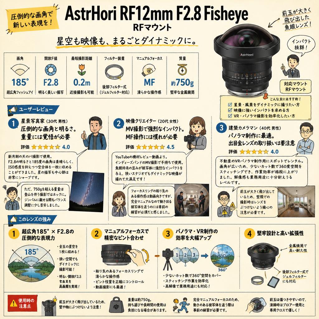 AstrHori RF12mm F2.8 Fisheye RFマウント インターネット上のお客様の声（評判）