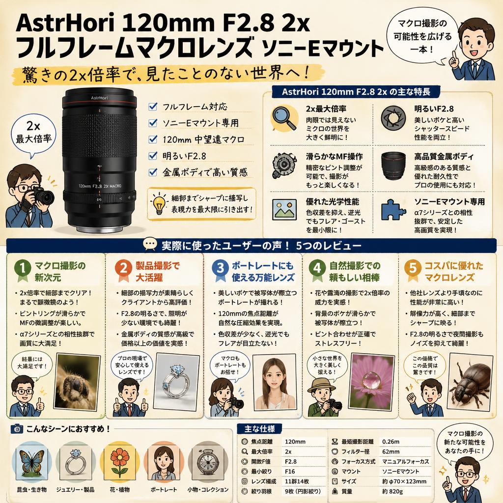 AstrHori 120mm F2.8 2x フルフレームマクロレンズ ソニーEマウント インターネット上のお客様の声（評判）
