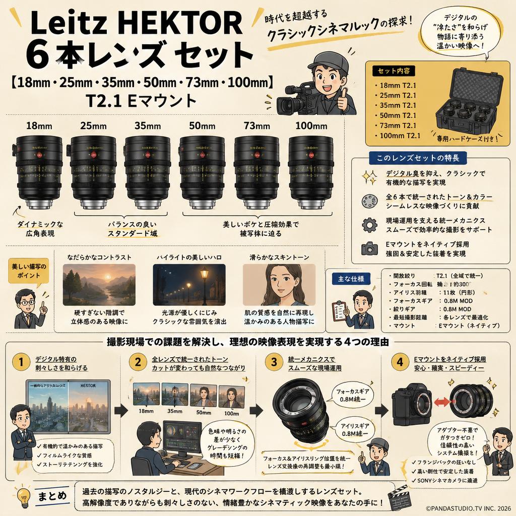 Leitz HEKTOR ６本レンズ セット 【18mm・25mm・35mm・ 50mm・ 73mm 100mm 】 T2.1 E マウント 概要