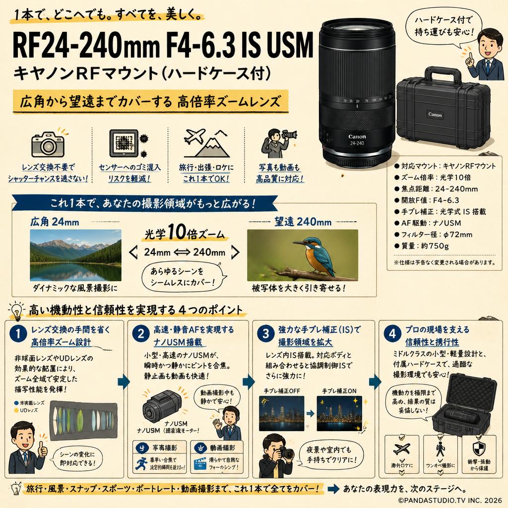 Canon RF24-240mm F4-6.3 IS USM キヤノンRFマウント(ハードケ－ス付) 概要