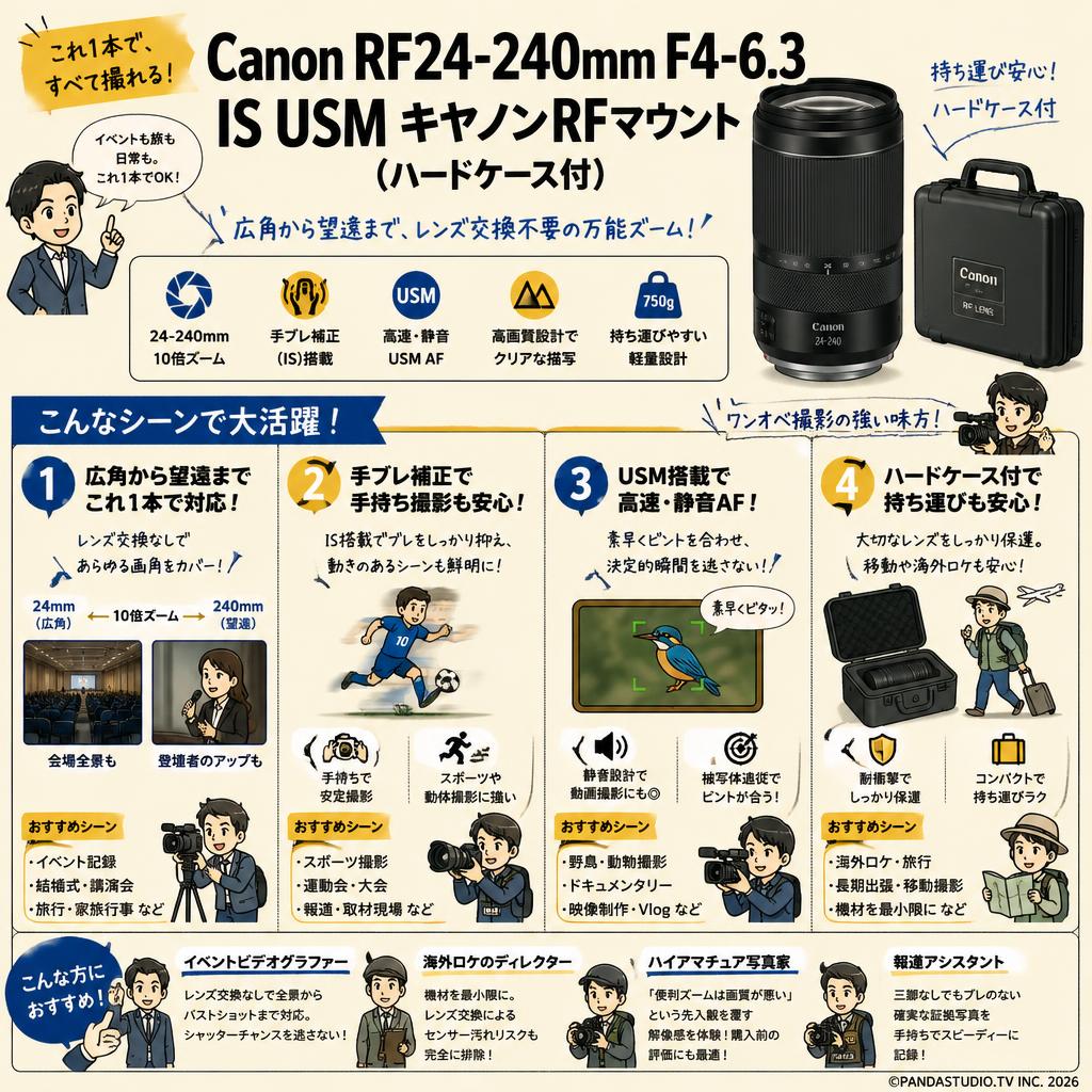 Canon RF24-240mm F4-6.3 IS USM キヤノンRFマウント(ハードケ－ス付) おもな対象のお客様