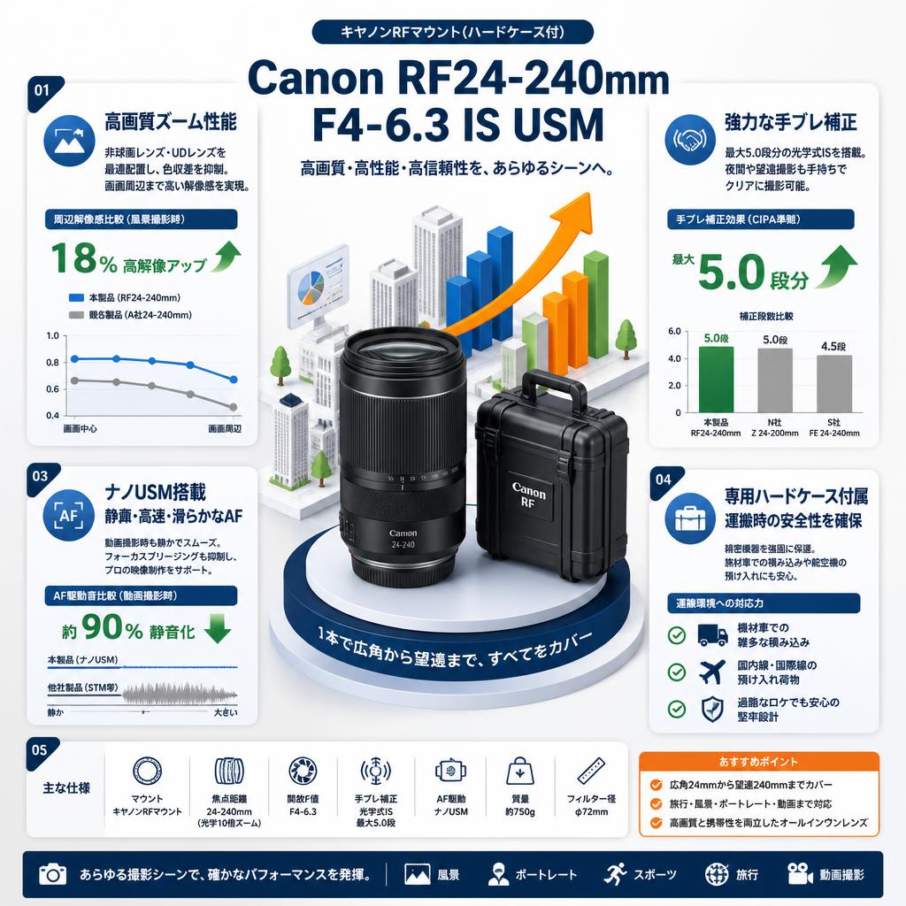 Canon RF24-240mm F4-6.3 IS USM キヤノンRFマウント(ハードケ－ス付) セールスポイント