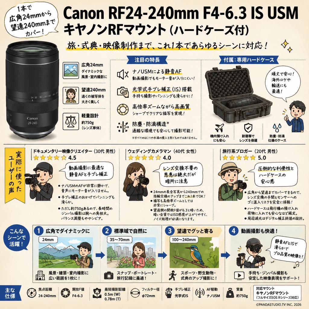 Canon RF24-240mm F4-6.3 IS USM キヤノンRFマウント(ハードケ－ス付) インターネット上のお客様の声（評判）
