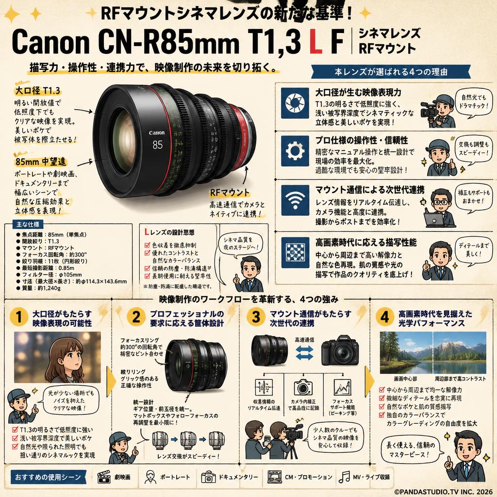 Canon CN-R85mm T1.3 L F シネマレンズ  RF マウント 概要