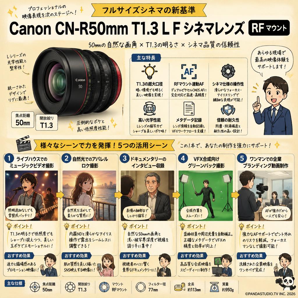 Canon CN-R50mm T1.3 L F シネマレンズ  RF マウント 用途