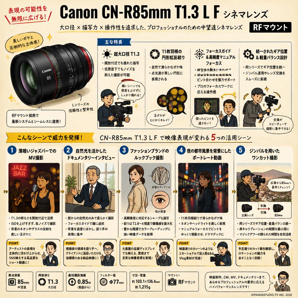 Canon CN-R85mm T1.3 L F シネマレンズ  RF マウント 用途