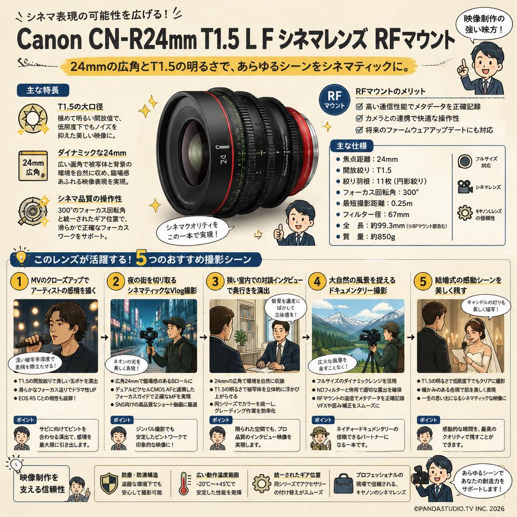Canon CN-R24mm T1.5 L F シネマレンズ  RF マウント 用途