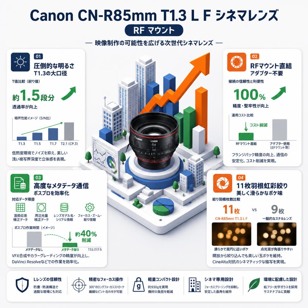 Canon CN-R85mm T1.3 L F シネマレンズ  RF マウント セールスポイント