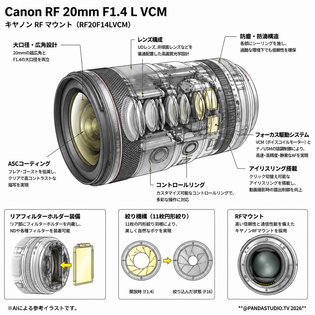 Canon RF 20mm F1.4 L VCM キヤノン RF マウント（RF20F14LVCM） スペック