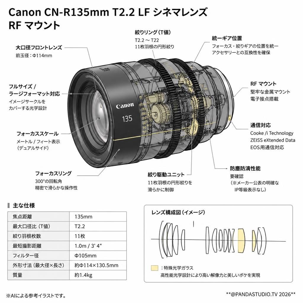 Canon CN-R135mm T2.2 LF シネマレンズ  RF マウント スペック