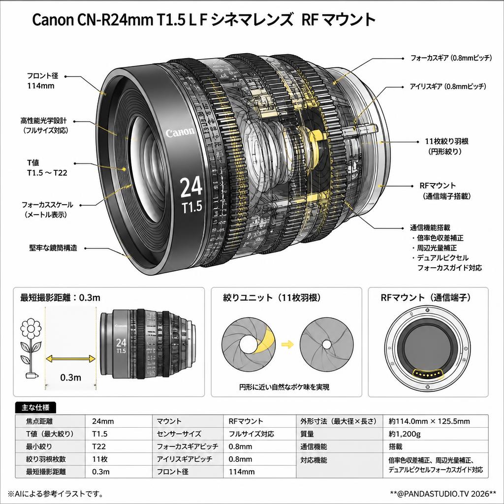 Canon CN-R24mm T1.5 L F シネマレンズ  RF マウント スペック