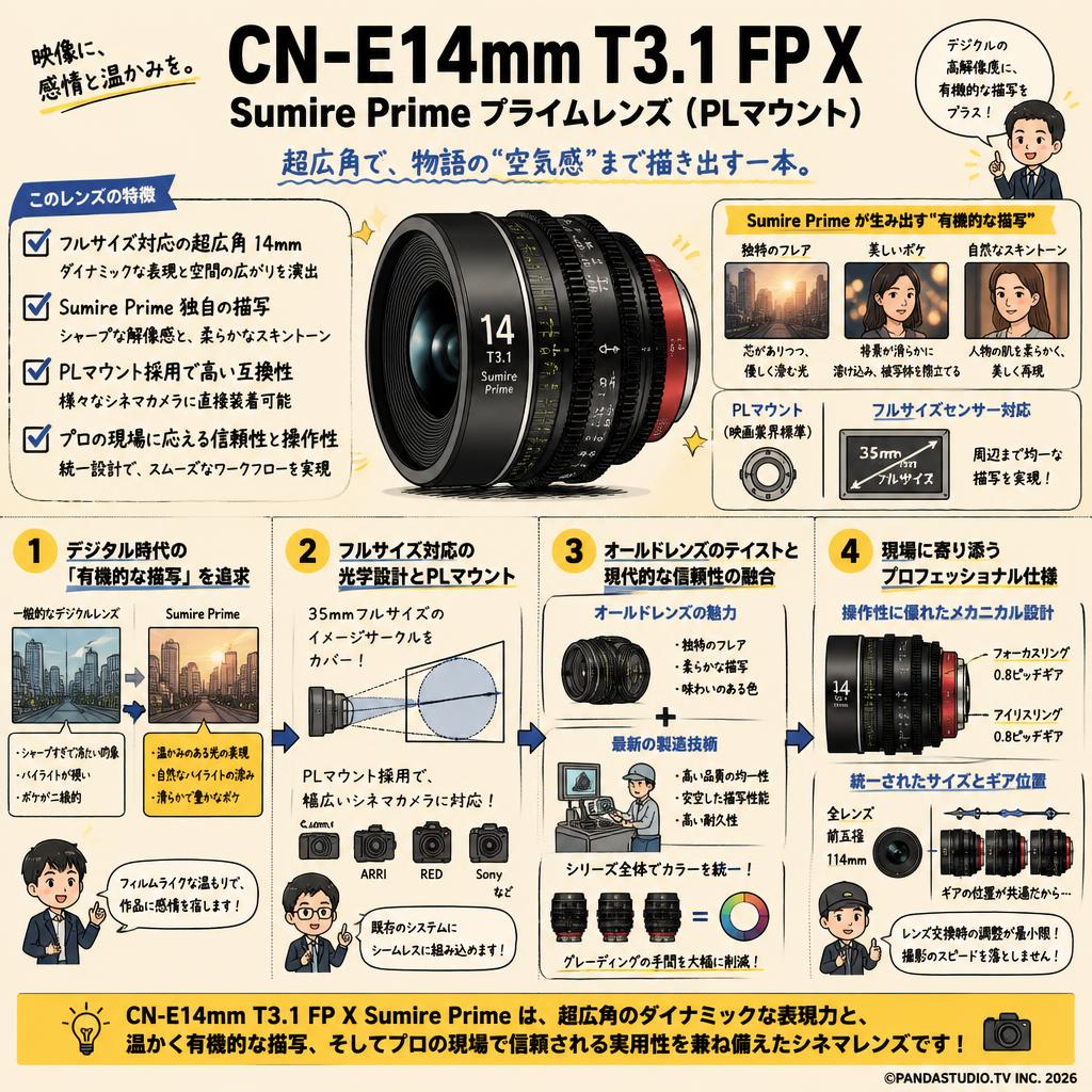 Canon CN-E14mm T3.1 FP X Sumire Prime プライム レンズ PLマウント 概要