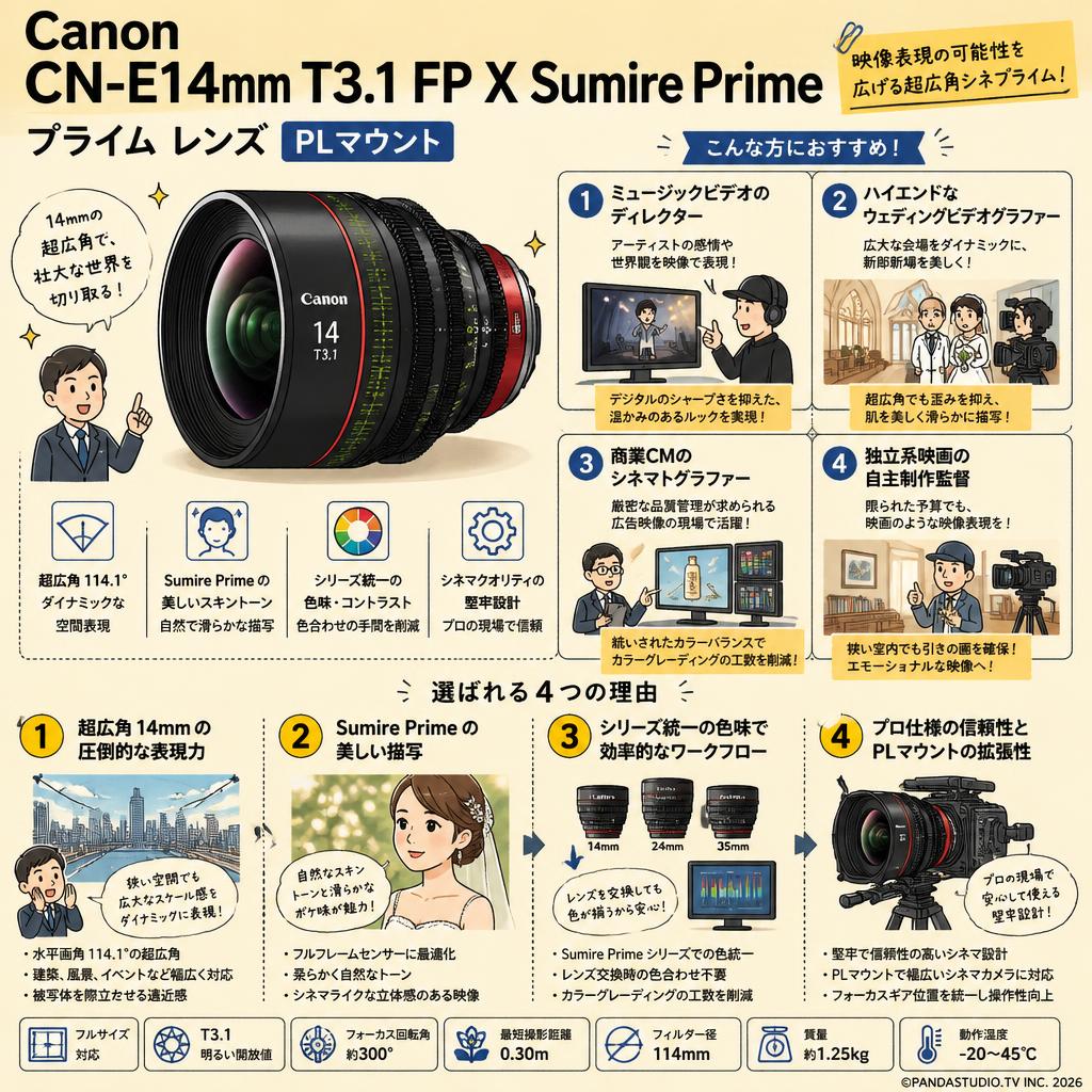Canon CN-E14mm T3.1 FP X Sumire Prime プライム レンズ PLマウント おもな対象のお客様