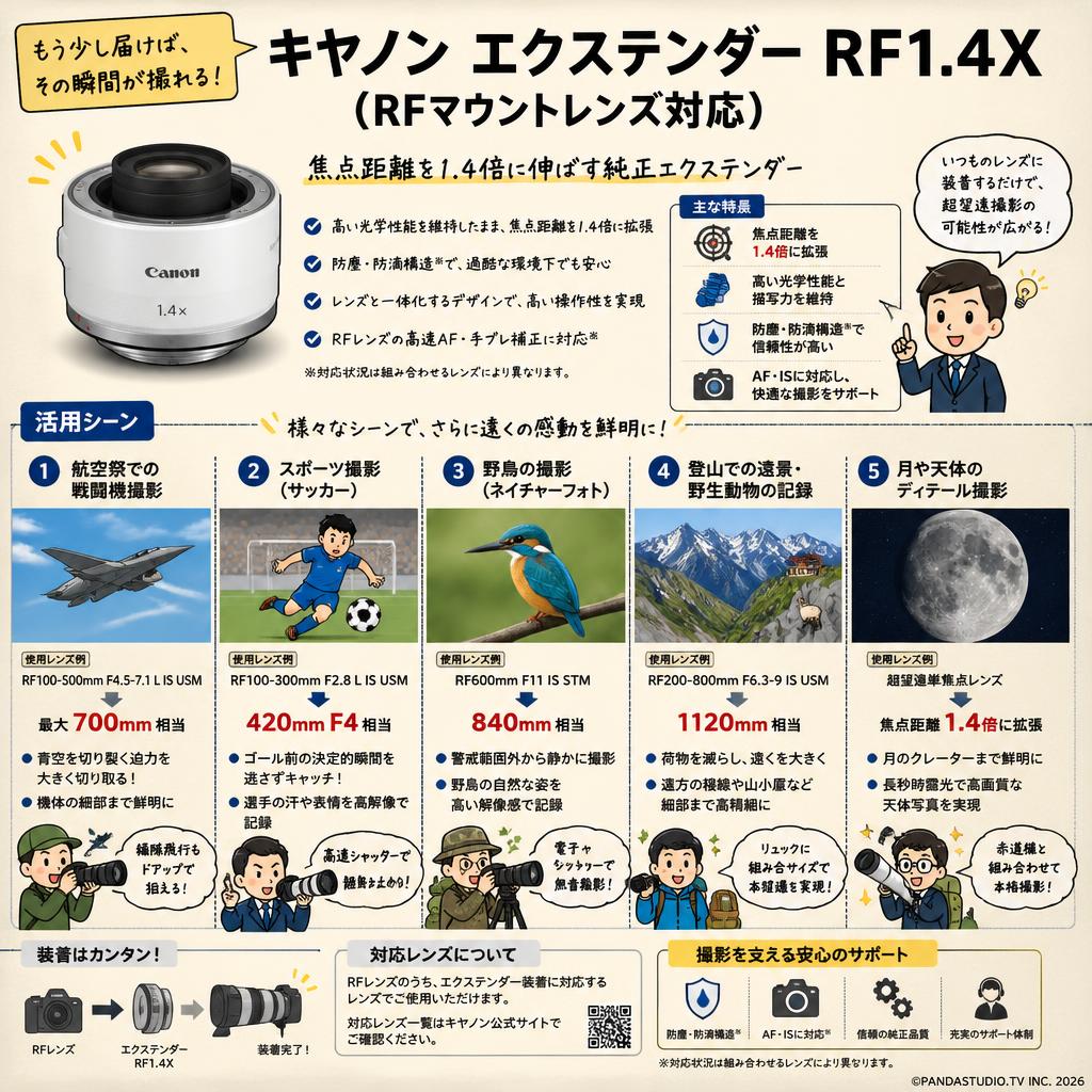 Canon エクステンダー RF1.4X （RFマウントレンズ対応） 用途
