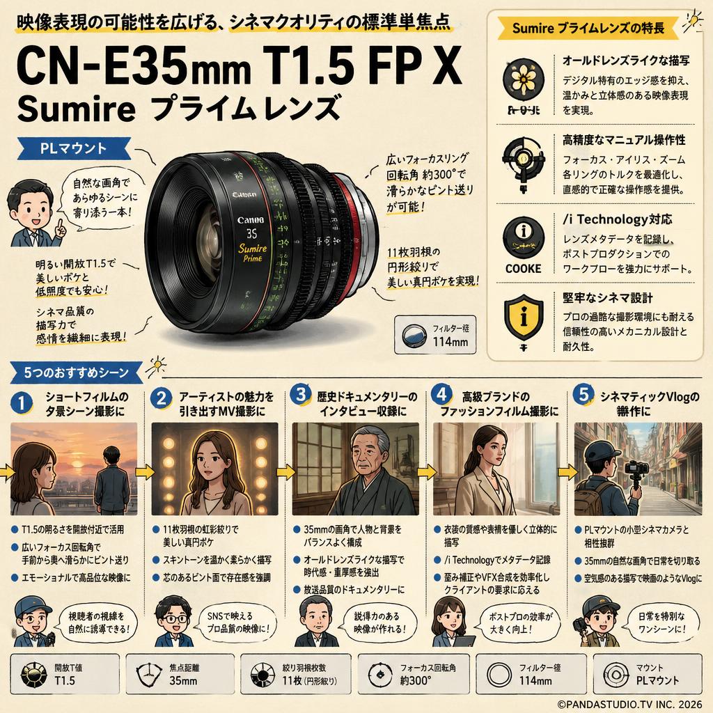 Canon CN-E35mm T1.5 FP X Sumire Prime プライム レンズ PLマウント 用途