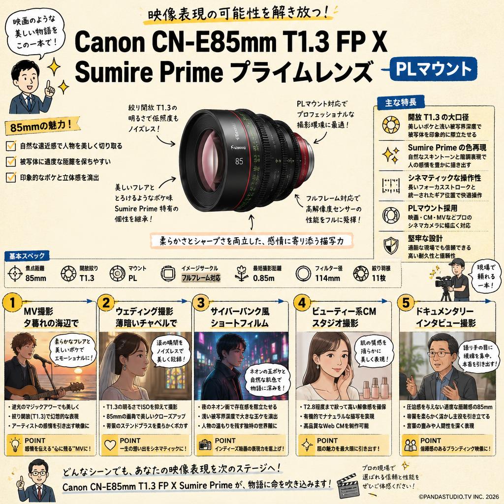 Canon CN-E85mm T1.3 FP X Sumire Prime プライム レンズ PLマウント 用途