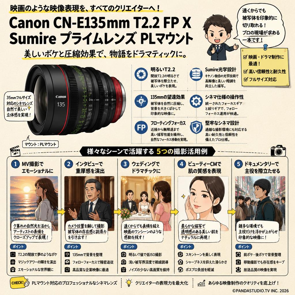 Canon CN-E135mm T2.2 FP X Sumire Prime プライム レンズ PLマウント 用途