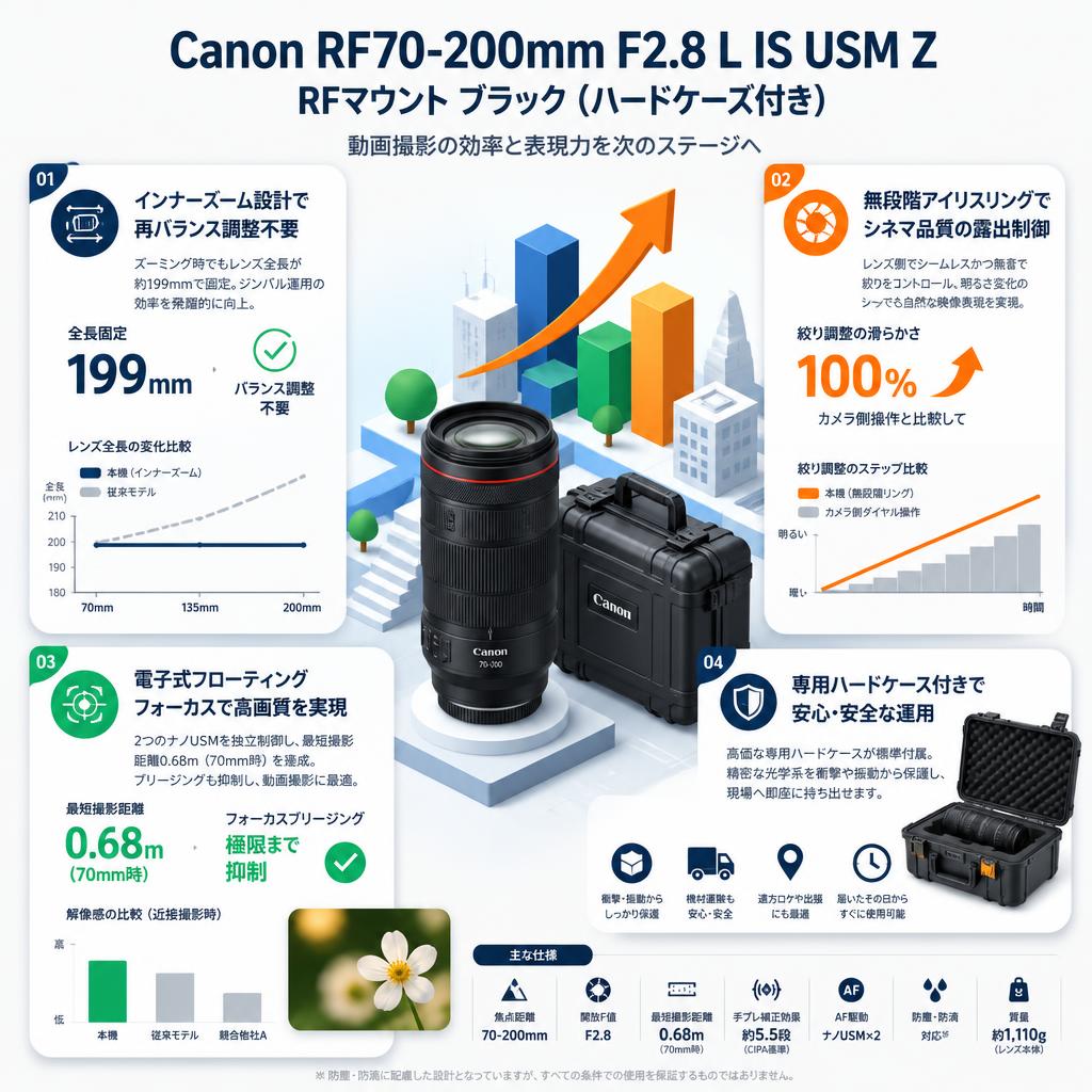 【値下】Canon RF70-200mm F2.8 L IS USM Z キヤノン RF マウント ブラック （RF70-20028LISZBK）(ハードケース付き) セールスポイント